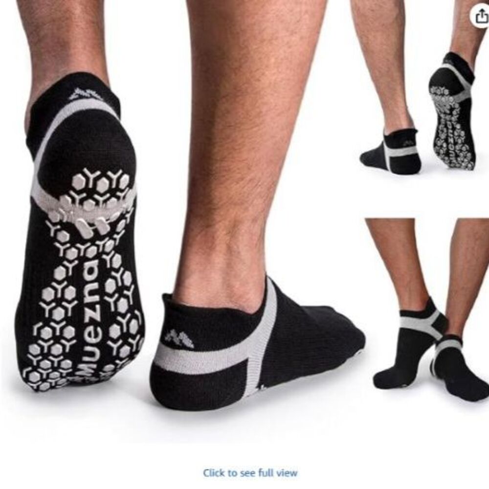 Muezna Men's Non Slip Grip Socks Gray Yoga Pilates Barre Hospital Slipper Socks